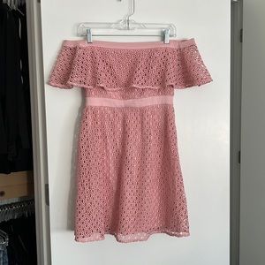 Bardot pink off the shoulder dress